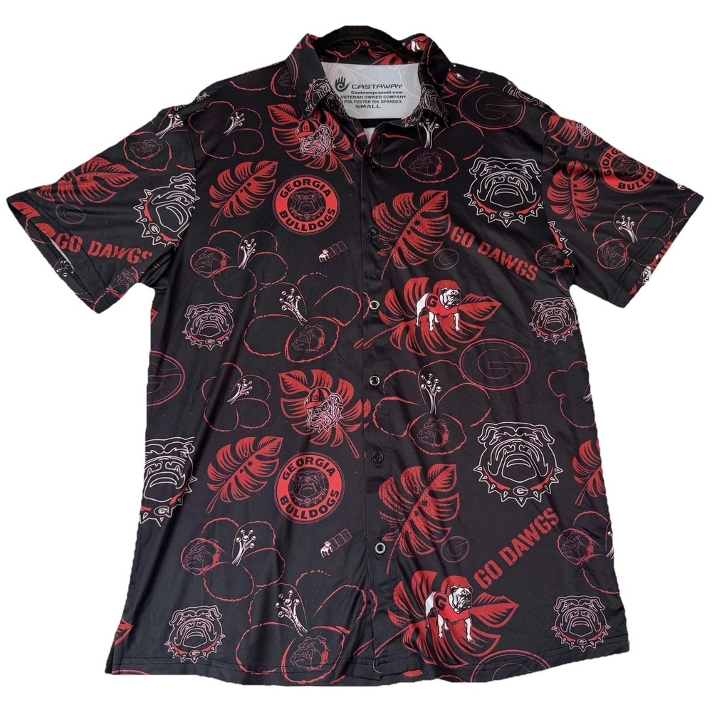 Castaway Casual Polo Shirt Mens S Georgia Bulldogs Button Up Performance Stretch
